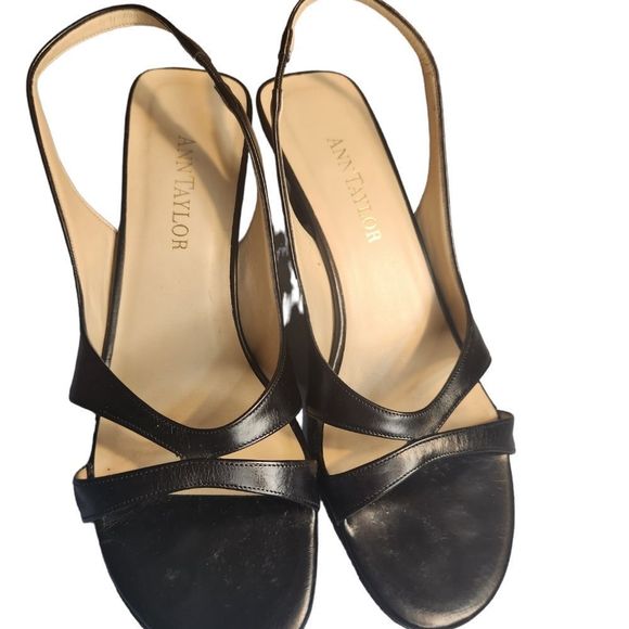 Ann Taylor Carolina Heels Open Toe Sandal Black Womens Size 7M - Picture 3 of 14